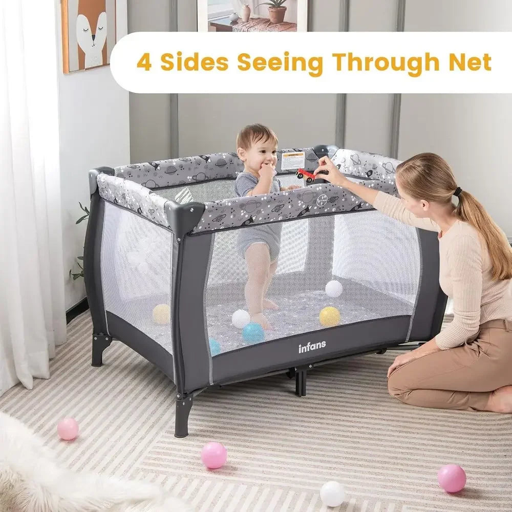 All-in-One Portable Baby Play Yard with Bassinet