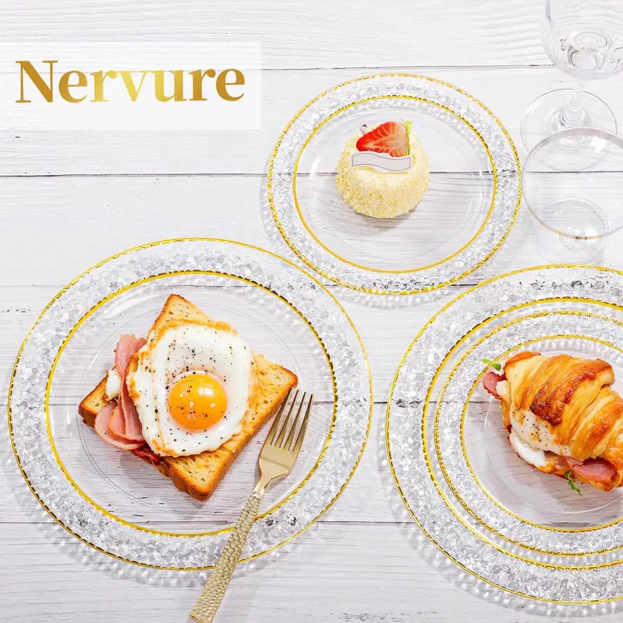 102PCS Gold Plastic Plates Disposable