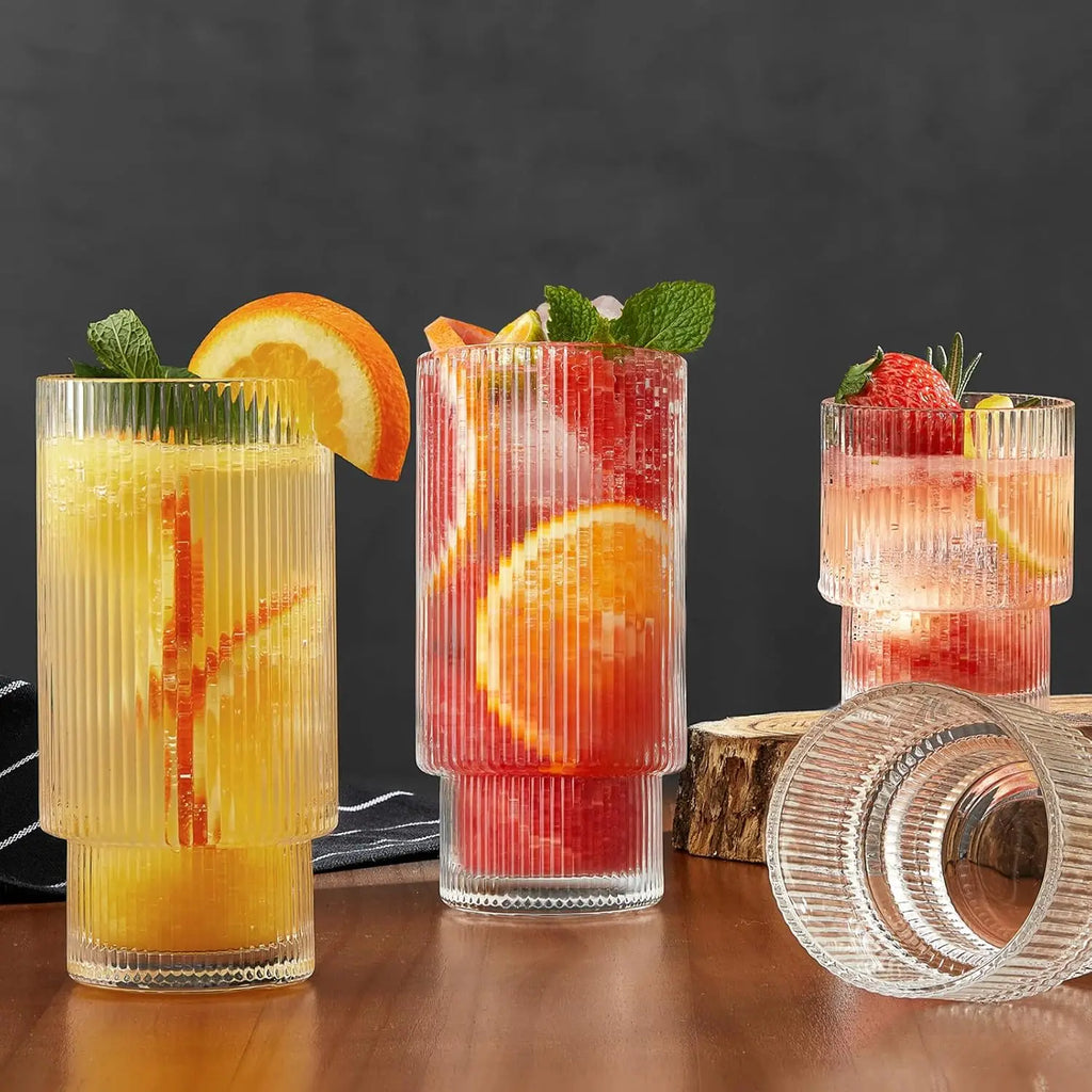 Ribbed  16 oz Highball Drinking Glasses