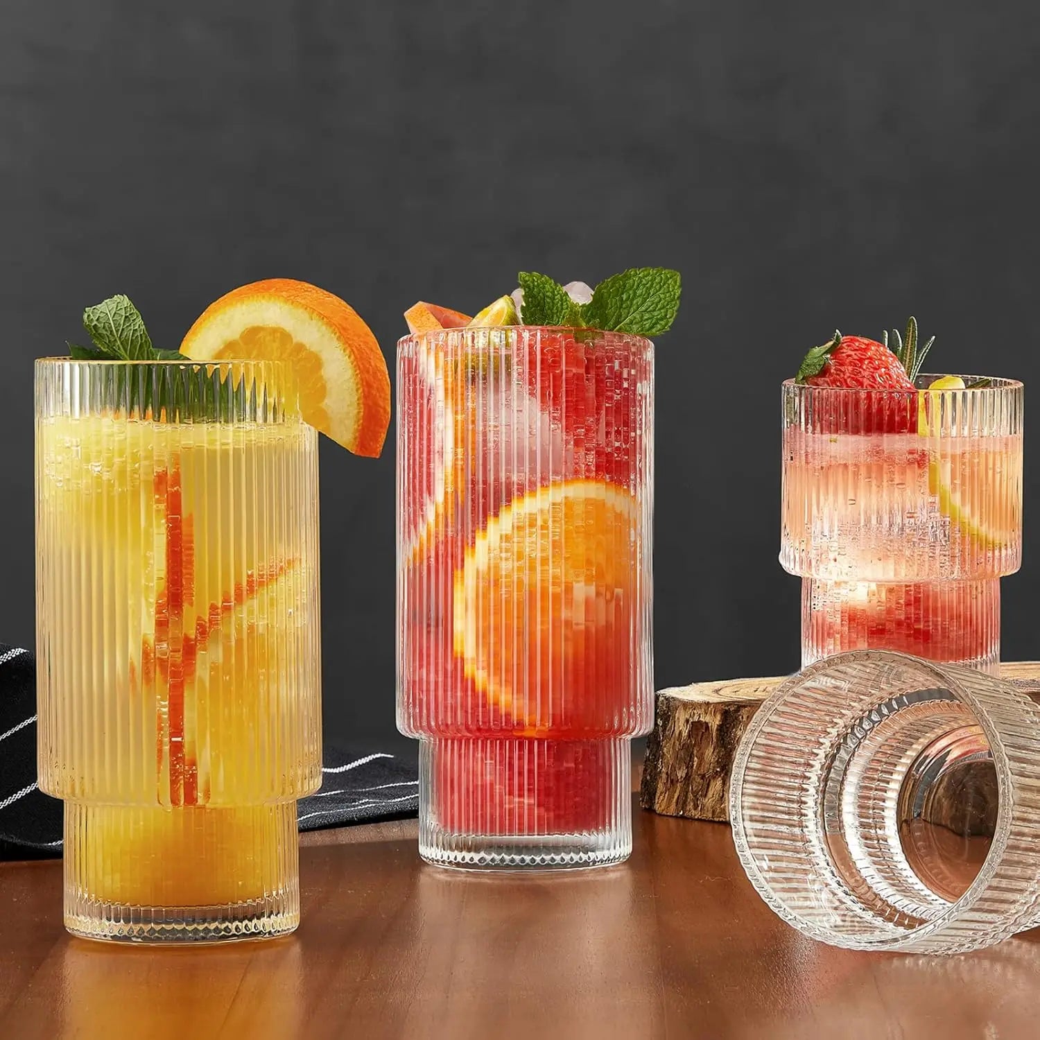 Ribbed  16 oz Highball Drinking Glasses