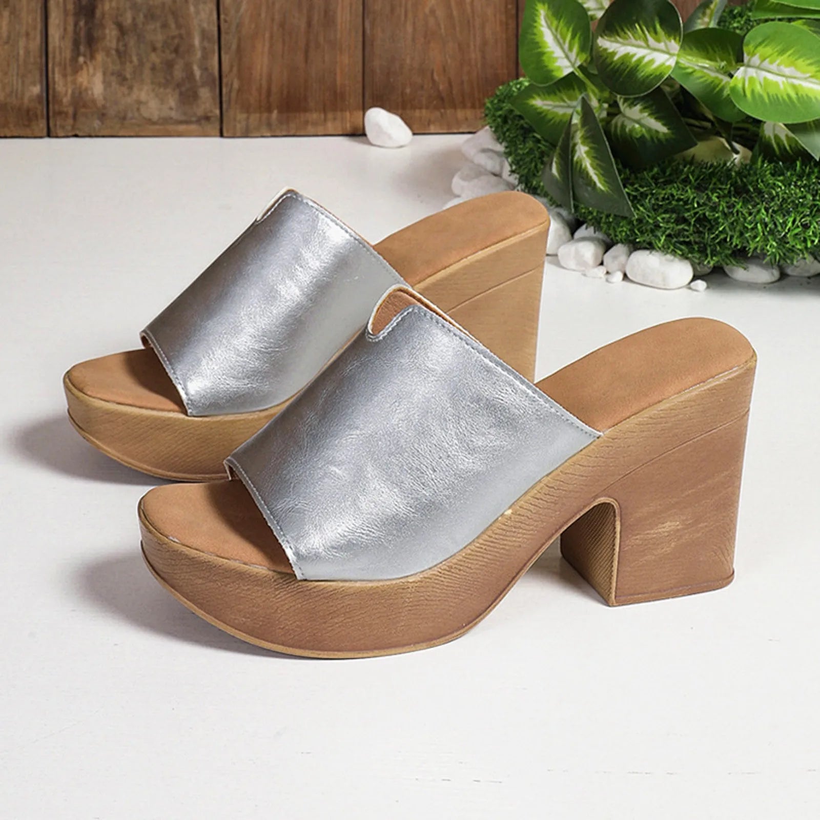 Leather Square Heel Sandals