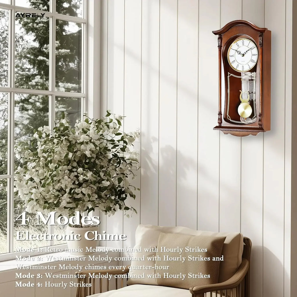 Grandfather Vintage Wall Clock with Pendulum and Chime