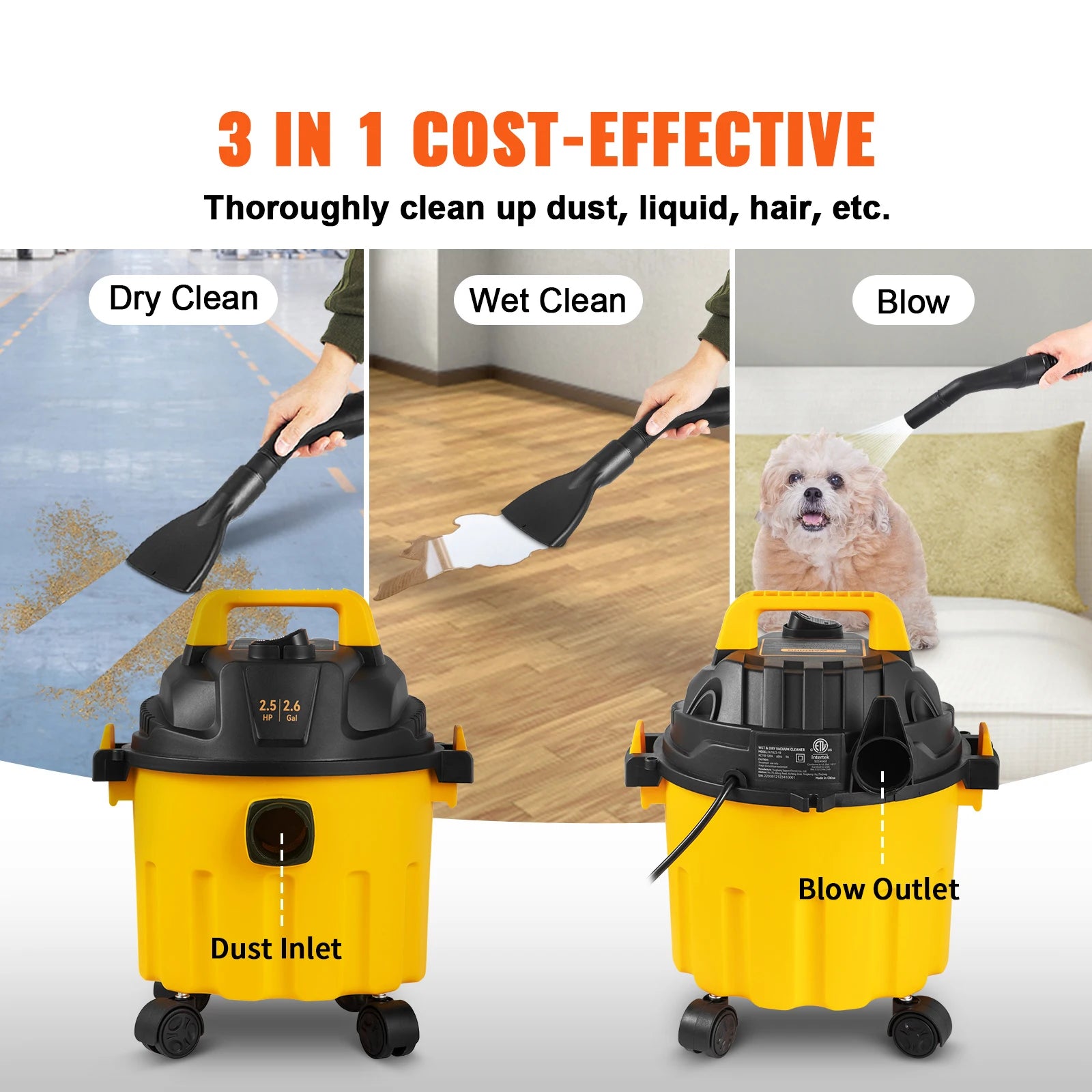 Wet Dry Vac 2.6 Gallon 2.5 Peak HP 3