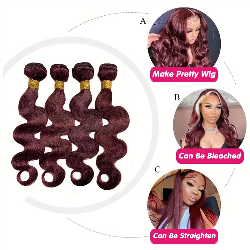 Burgundy Body Wave Bundles 3 4
