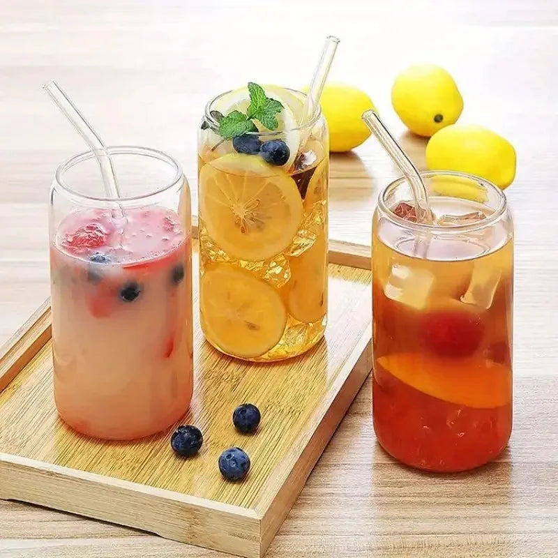 Travel 18.6 oz Glasses with Bamboo Lids & Straw for 6