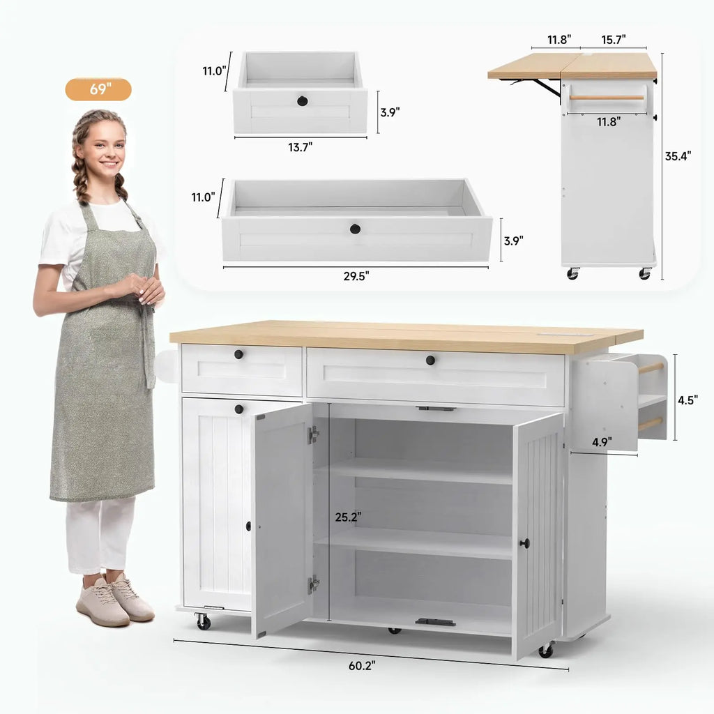60" Mobile Kitchen Islands Rolling