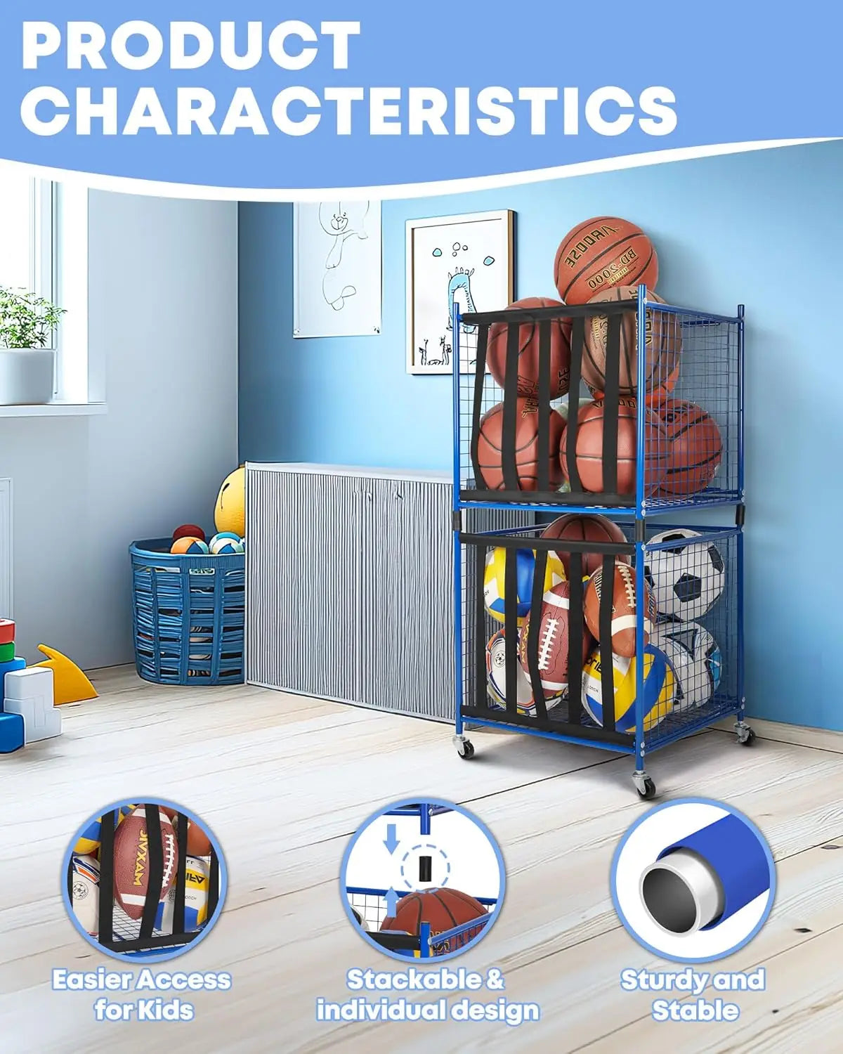 Rolling Sports Ball Storage Cart with Lockable Locker