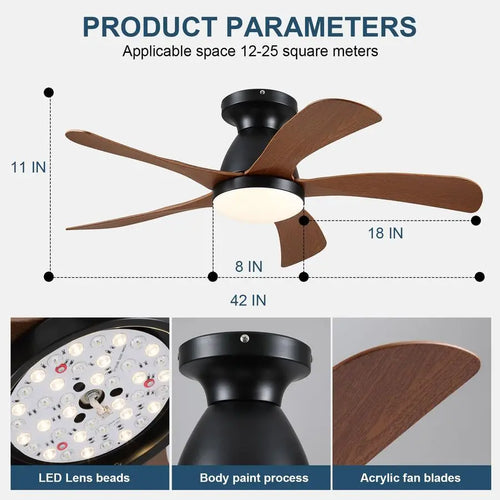 42 Inch Low profile Ceiling Fans with Lights and Remote,