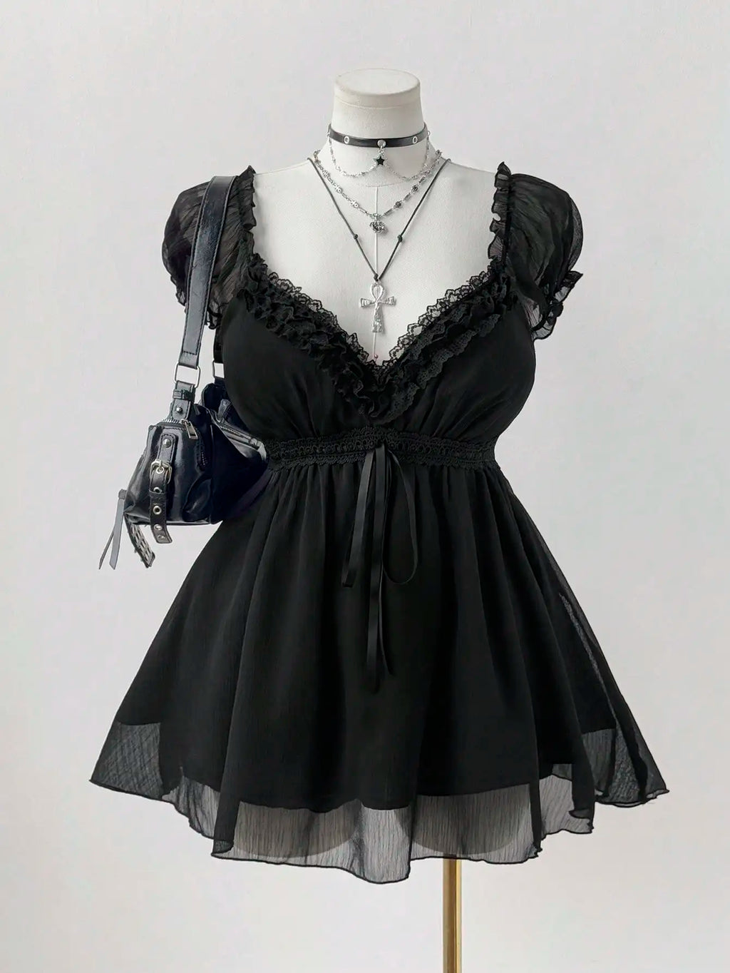 Plus Size Gothic Lace Trim V-Neck