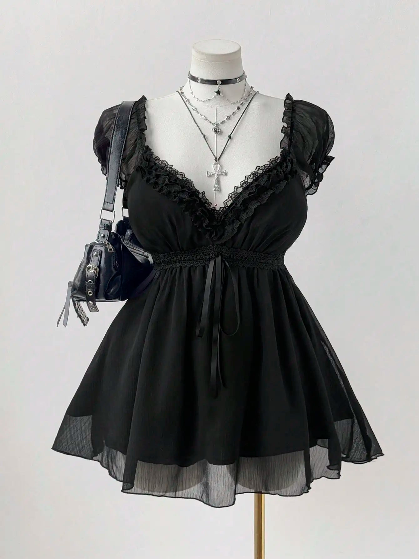 Plus Size Gothic Lace Trim V-Neck