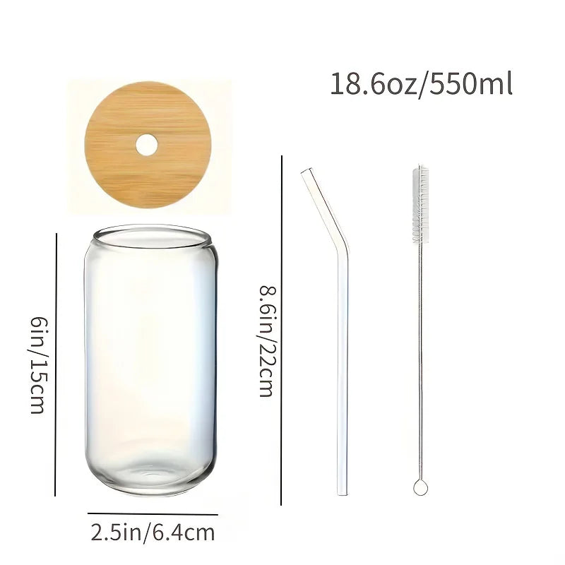 Drinking Glasses with Bamboo Lids & Glass Straw