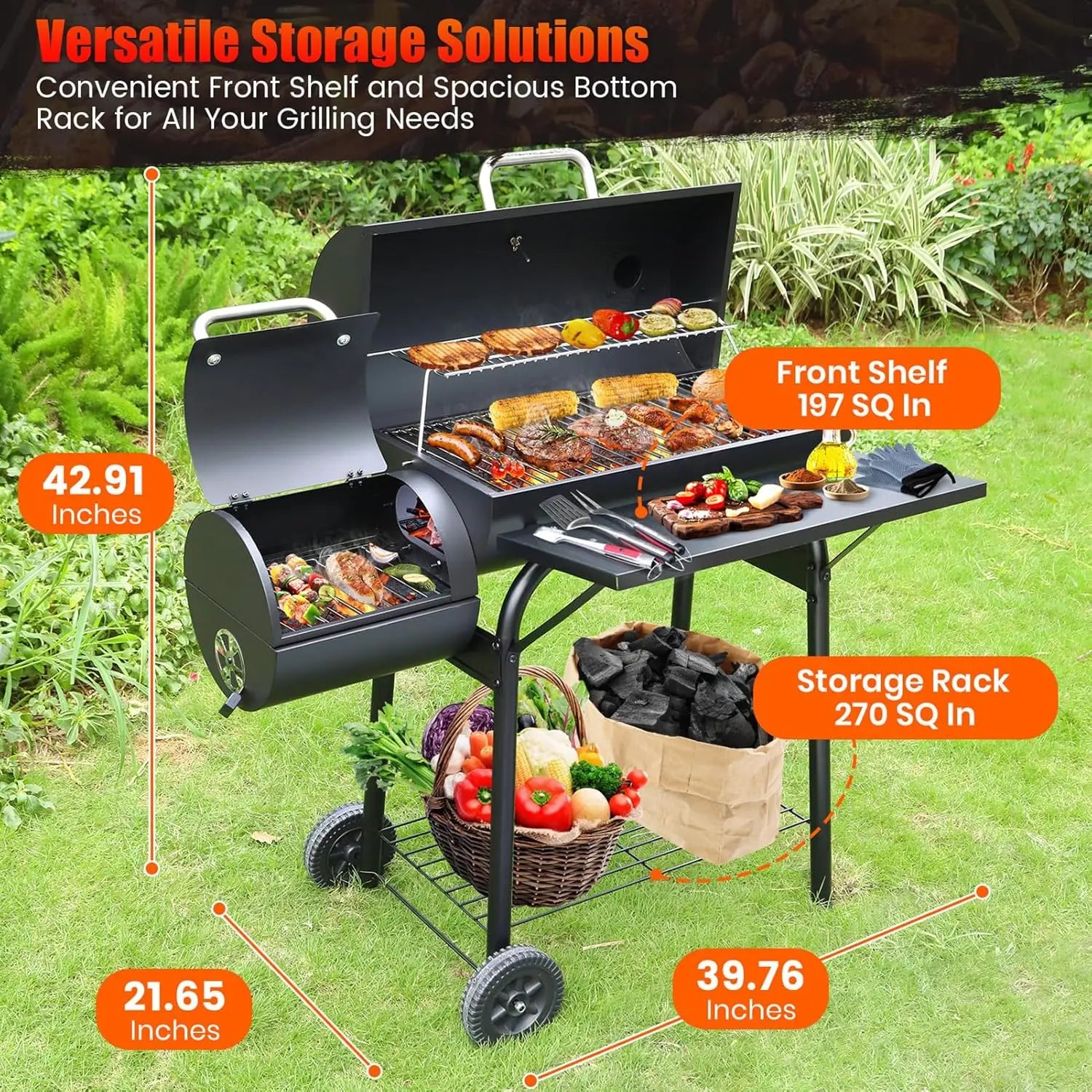Spacious Barrel Charcoal BBQ Grill