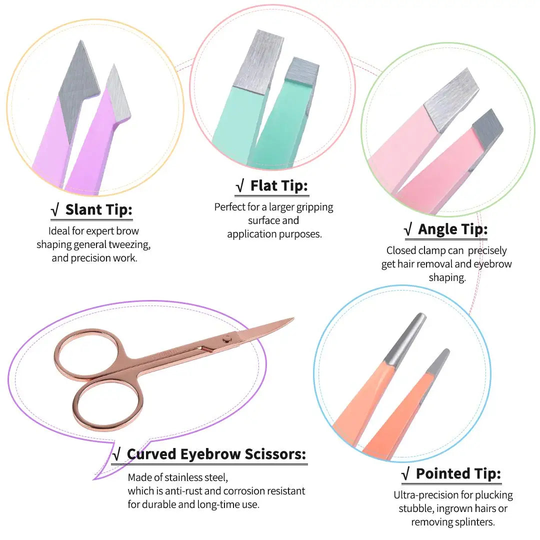 Professional 6 Pack Tweezers Set
