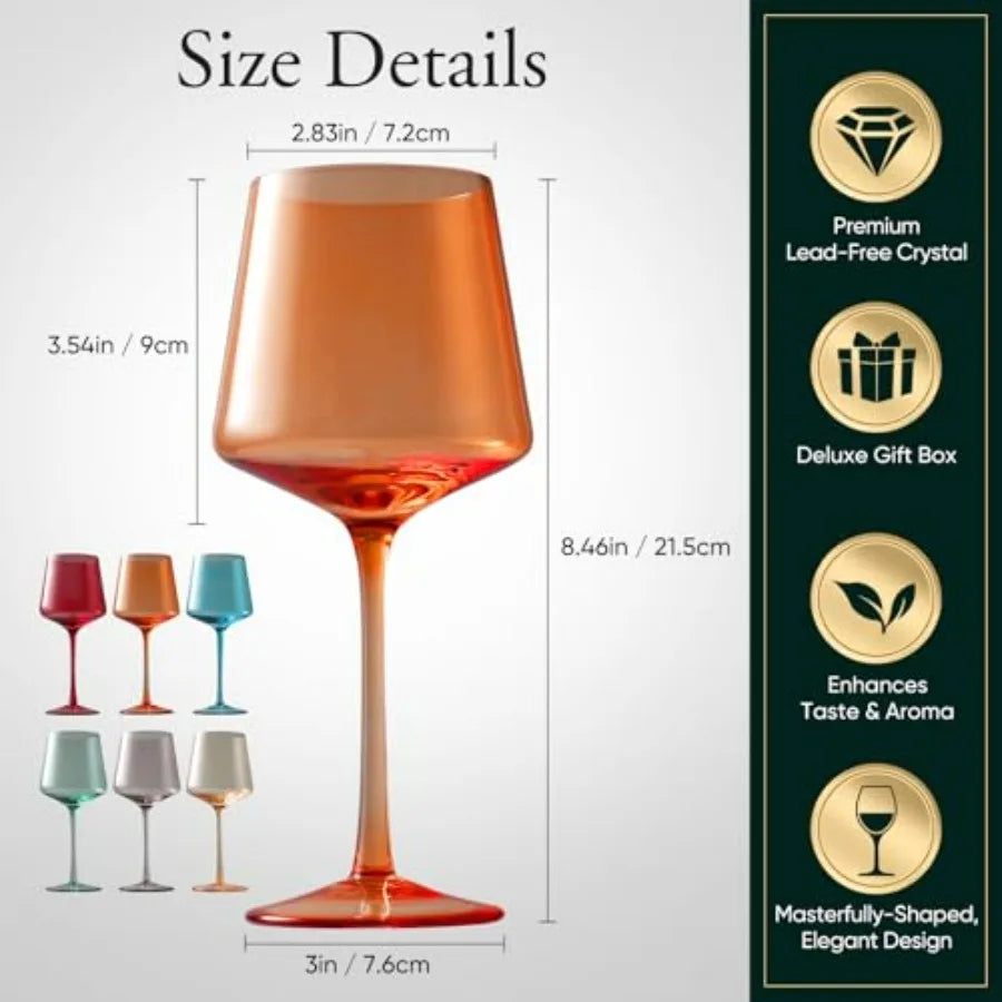 Hand Blown Crystal Wine Glasses Set of 6 19oz