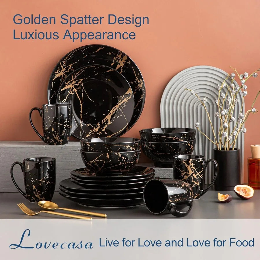 Porcelain Dinnerware Set Gold Splash