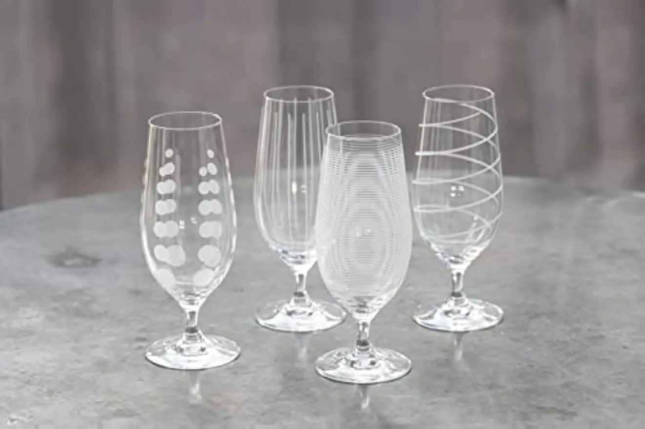 Elegant Etched 4 Beer Glasses Set
