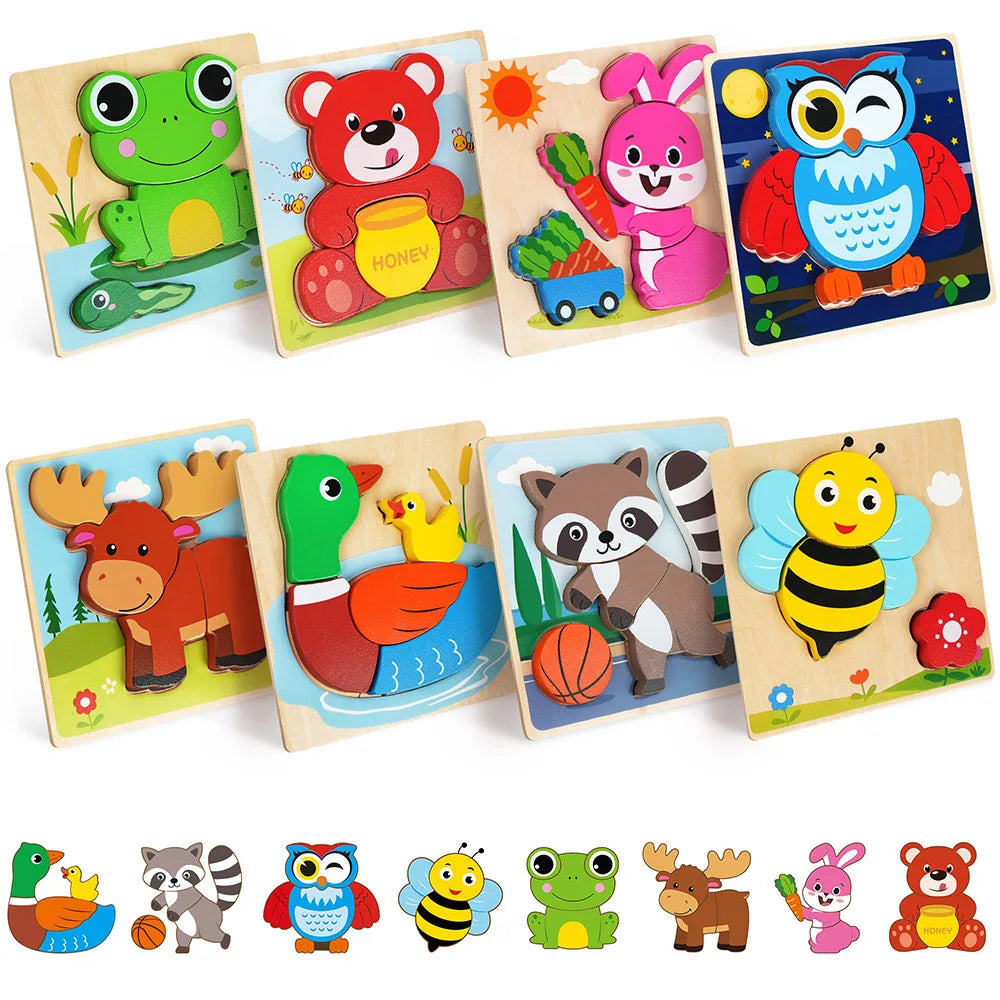 Animal Wooden 8 Pack Puzzles  For Toddlers