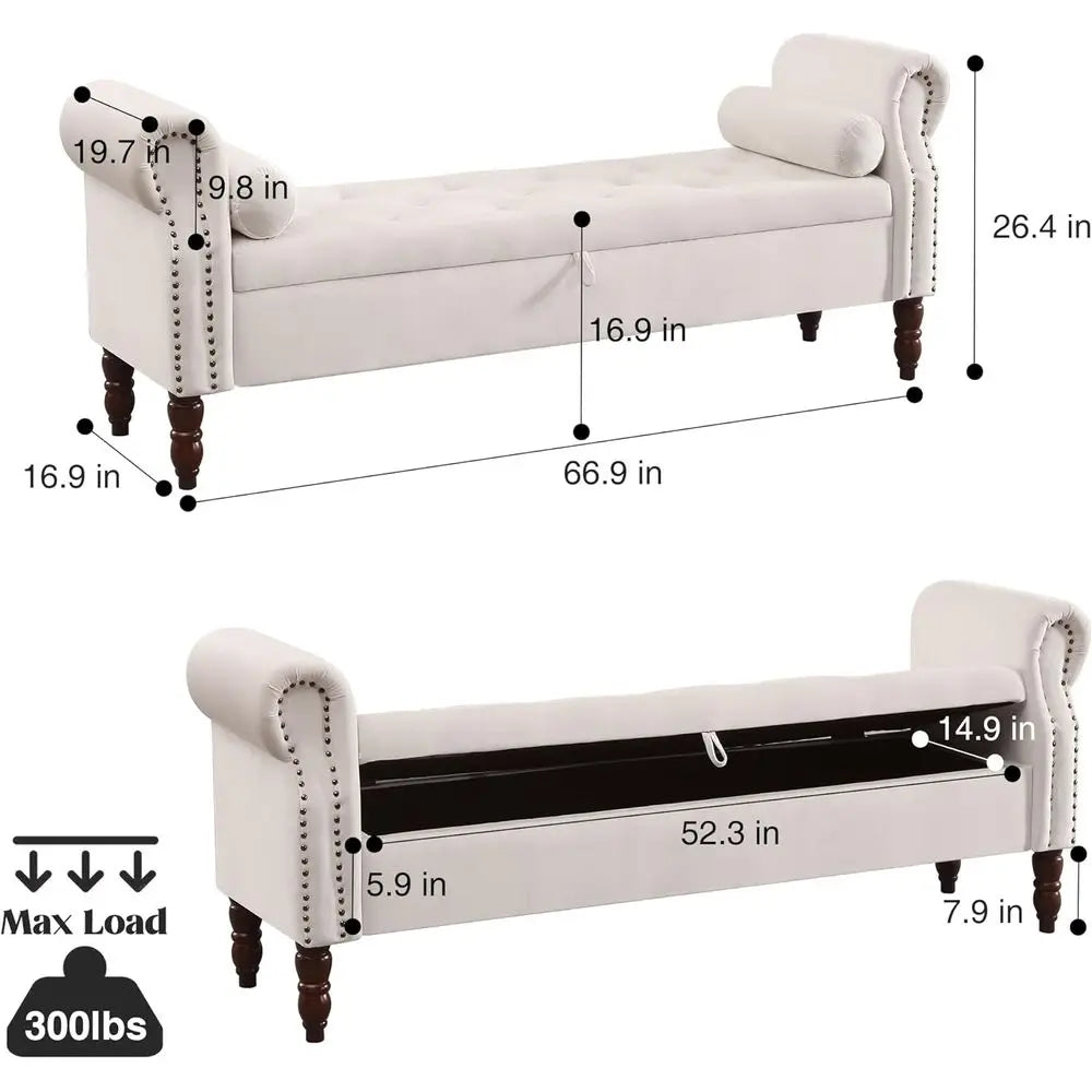 King Size Velvet Storage Bench with Arms