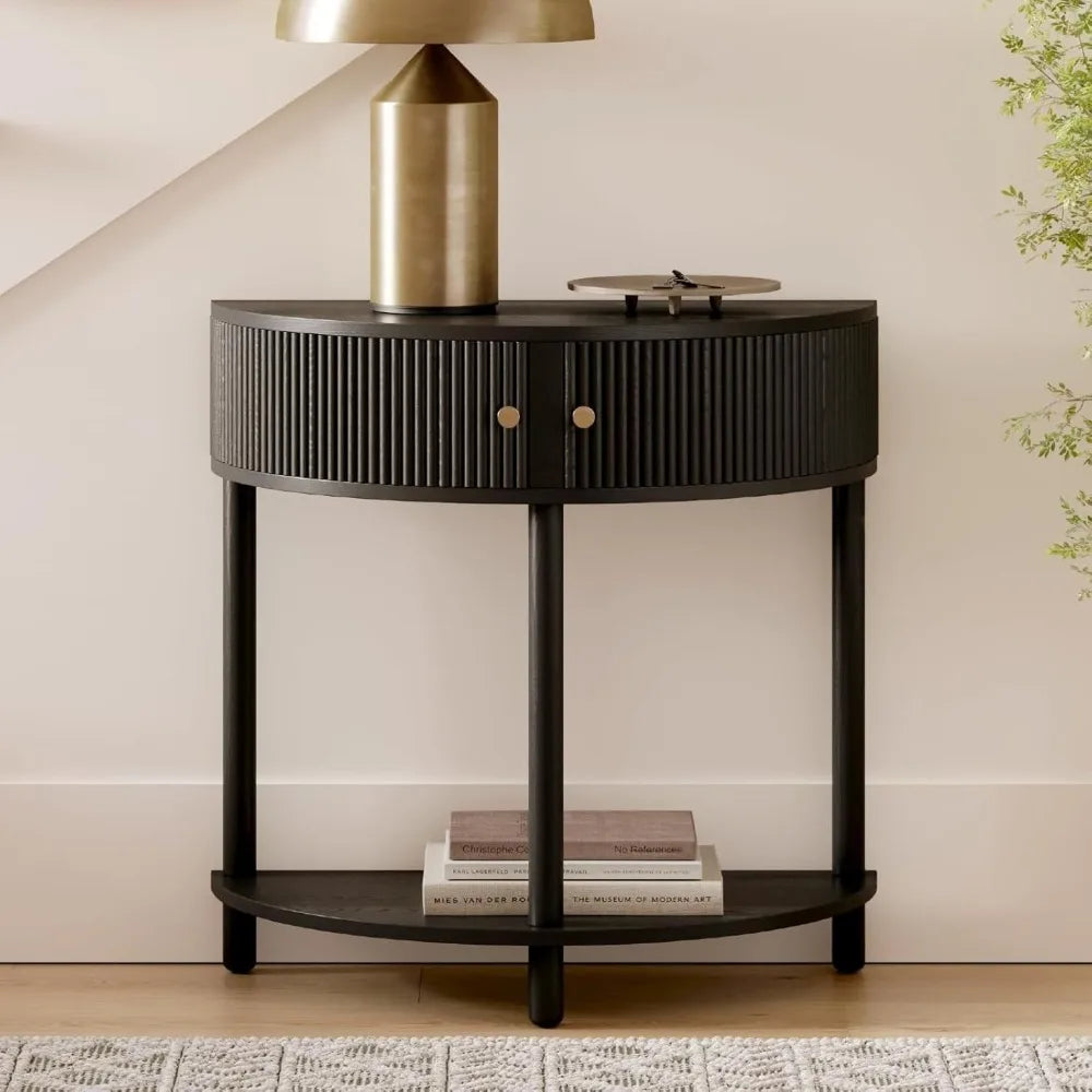 Semicircular Black Oak Veneer Entryway Table