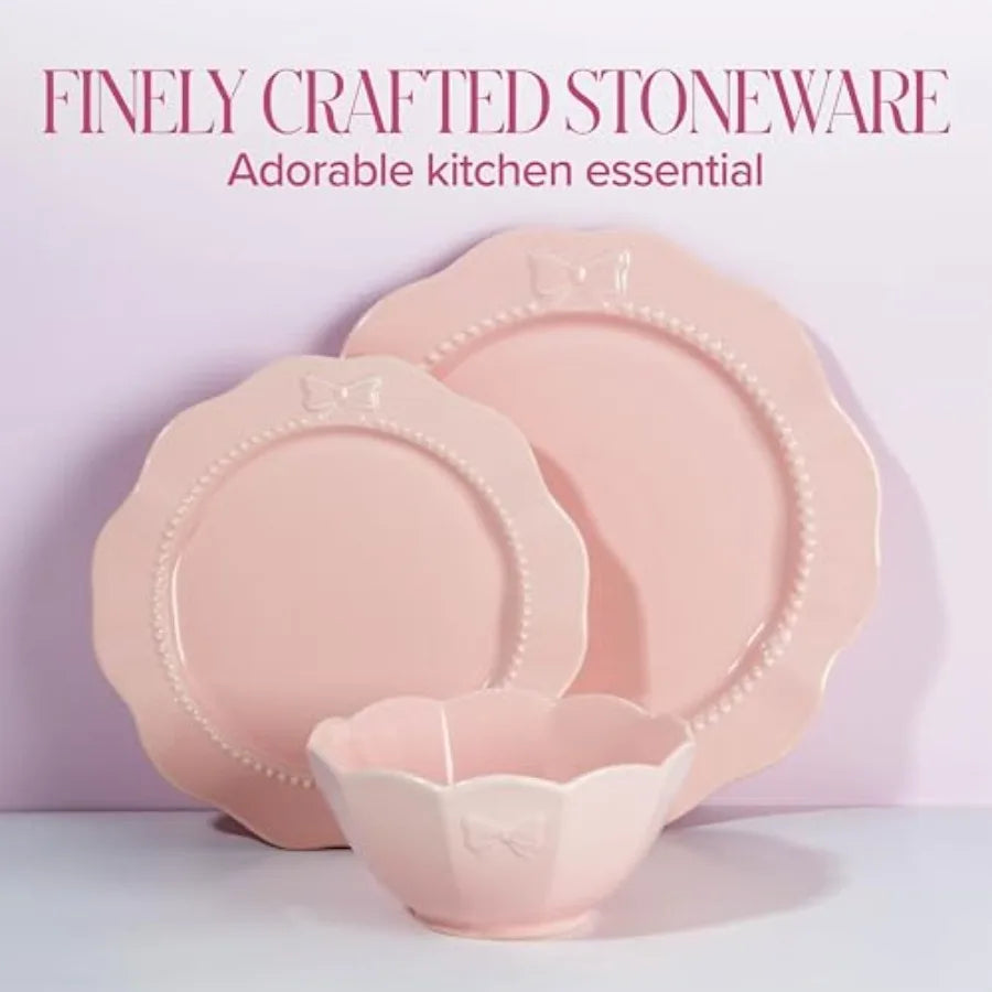 12-Piece Embossed Bow Dinnerware Set