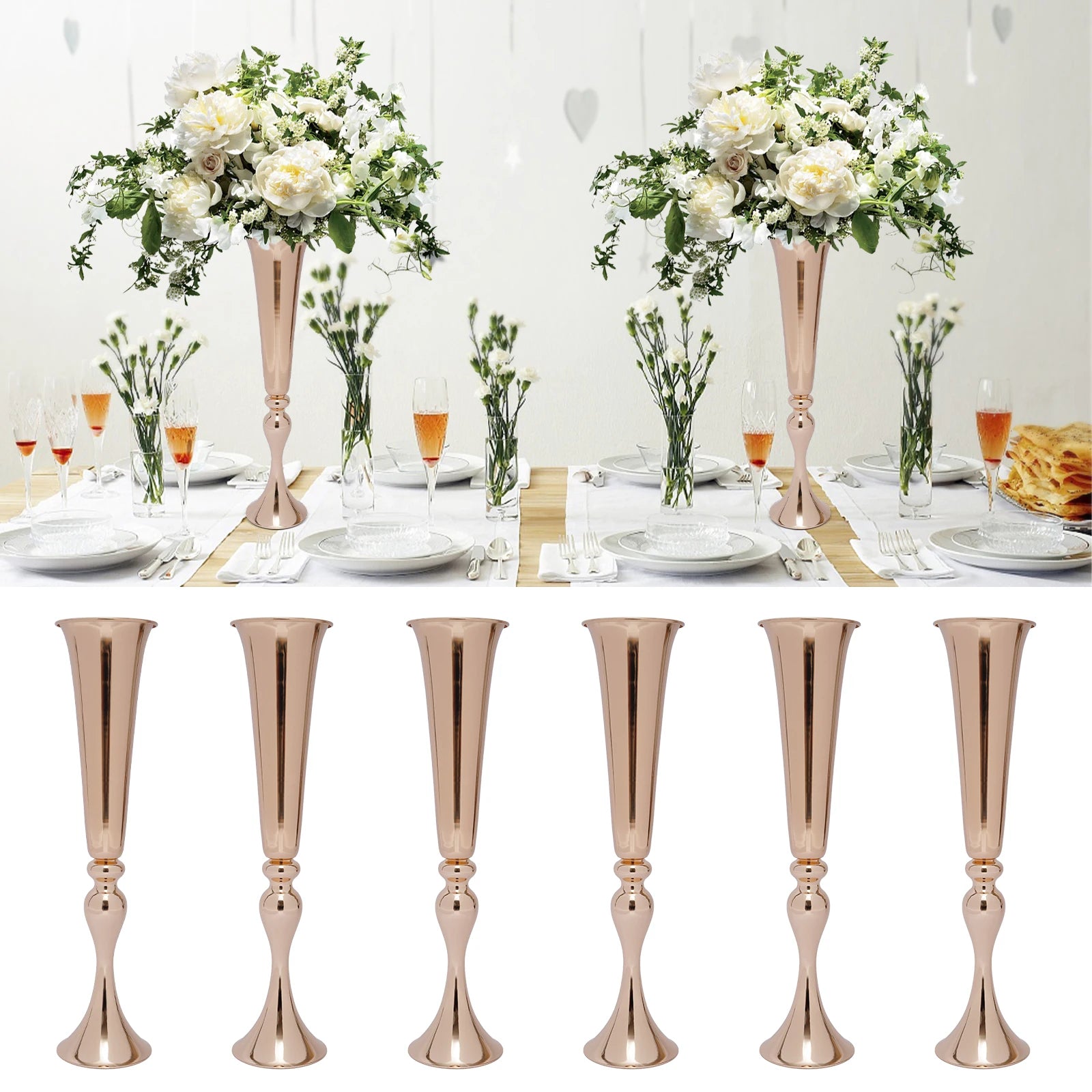 6 PCS - Gold Trumpet Vases