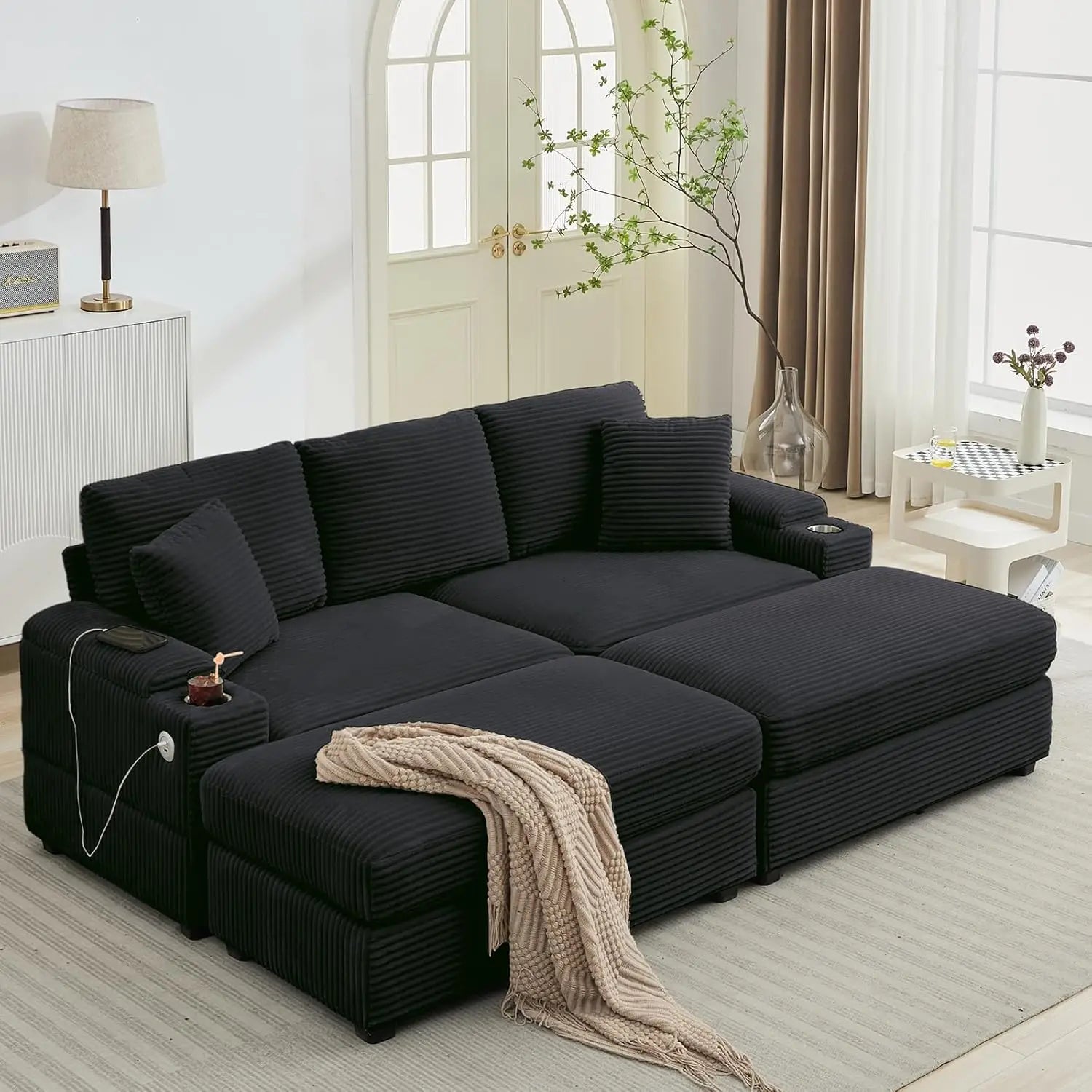 Oversized Double Chaise Lounge with Ottomans