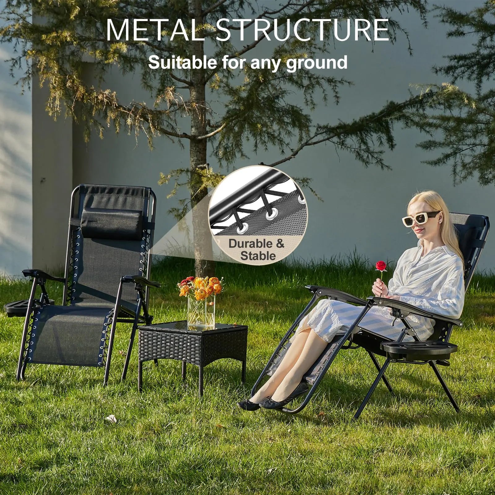 Set of 2 Portable Recliner Camping Lounge Chair