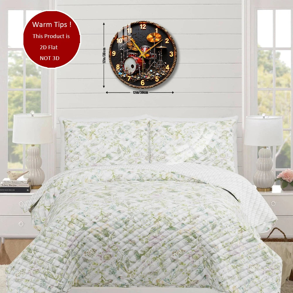 Glass Wall Clock Drum Set Clock