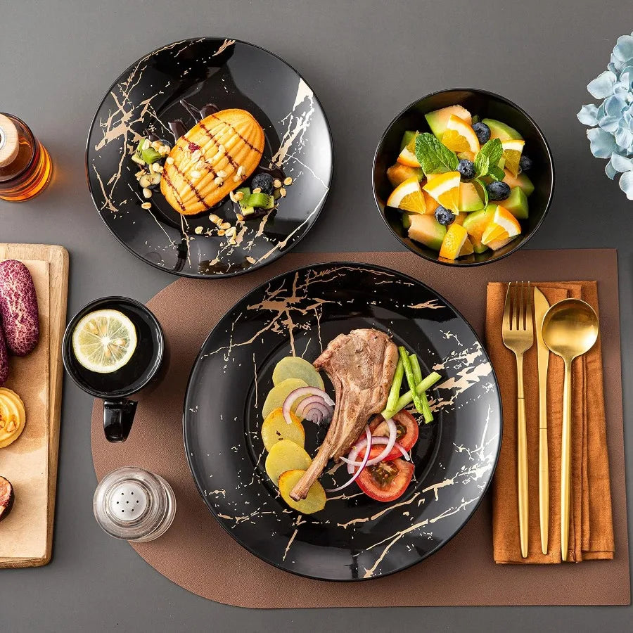 Porcelain Dinnerware Set Gold Splash