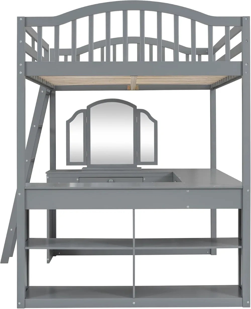 Full Size Loft Bed with U-Shaped Desk