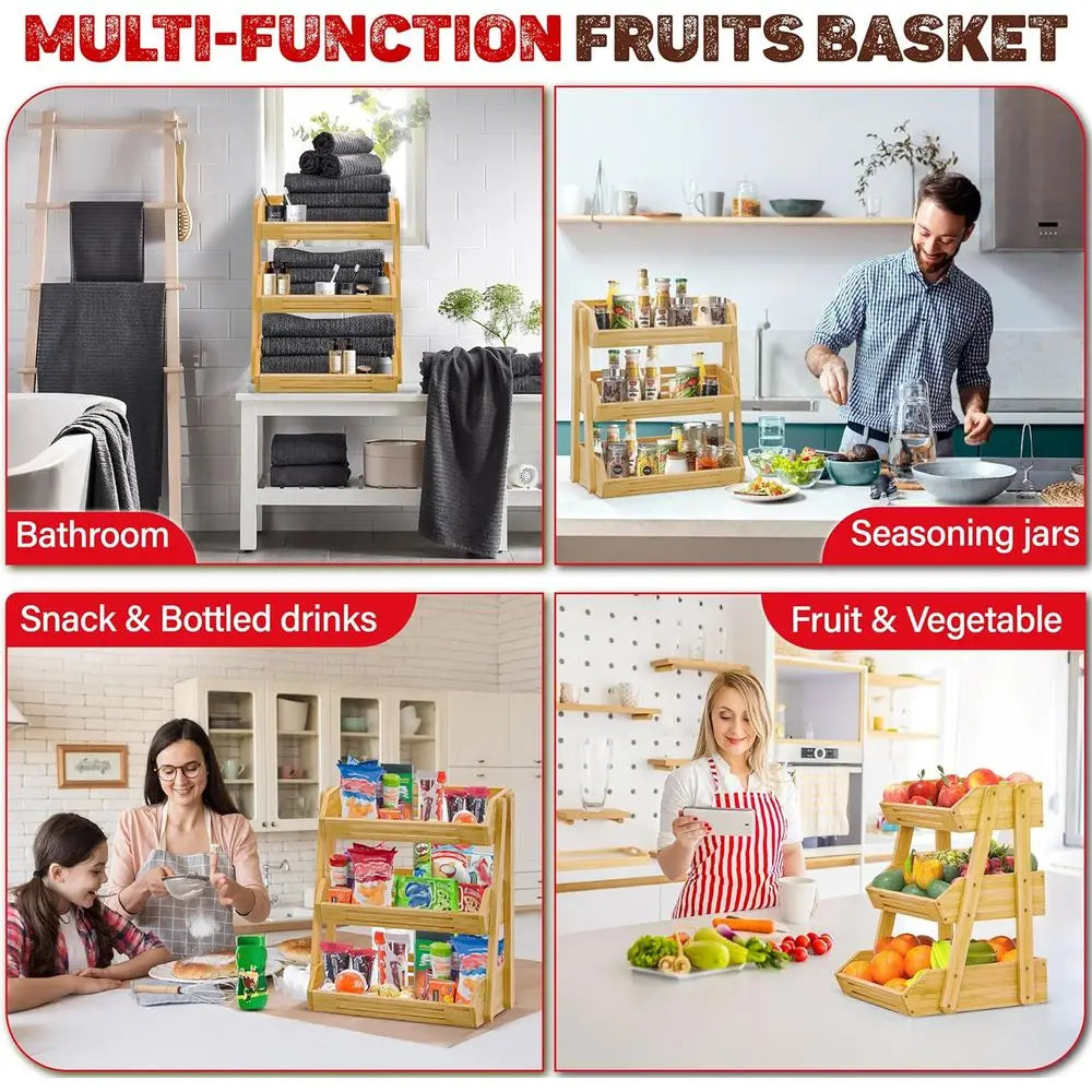 Enhanced 3-Tier Bamboo Fruit Stand
