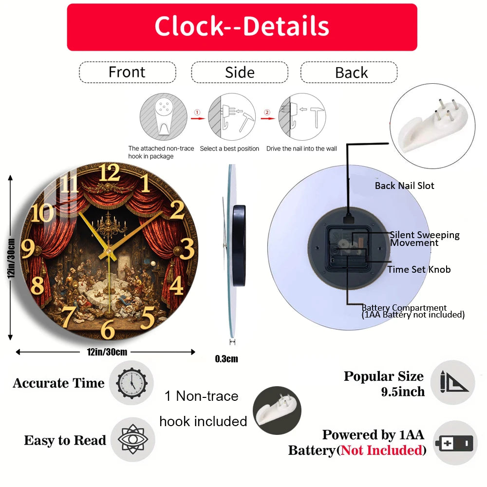 Tempered Glass Wall Clock Vintage