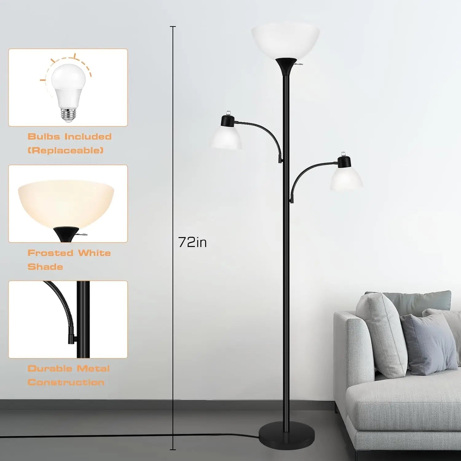 72" Adjustable Torchiere Floor Lamp