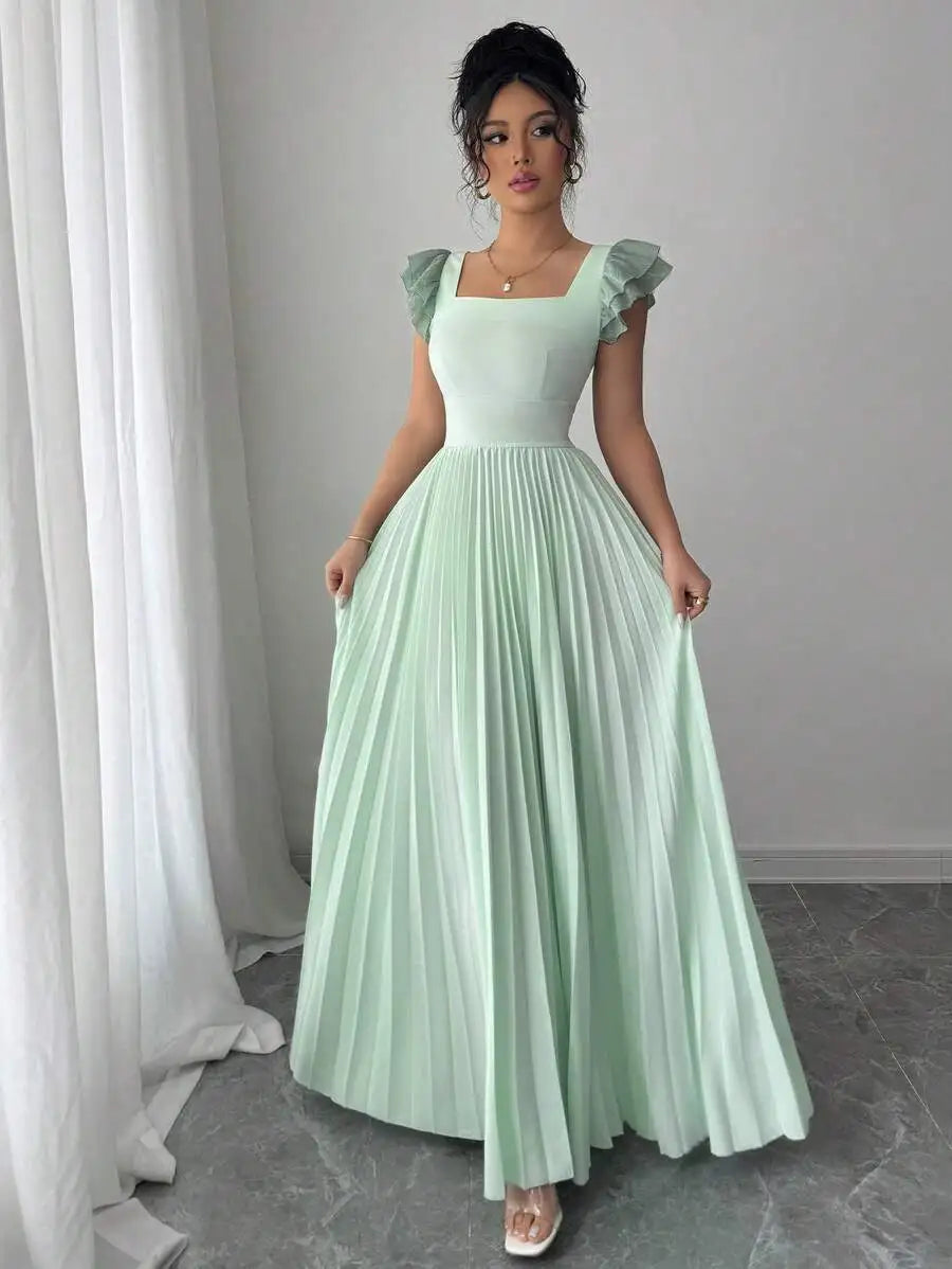 Ruffled Sleeve Pleated Maxi Dress
