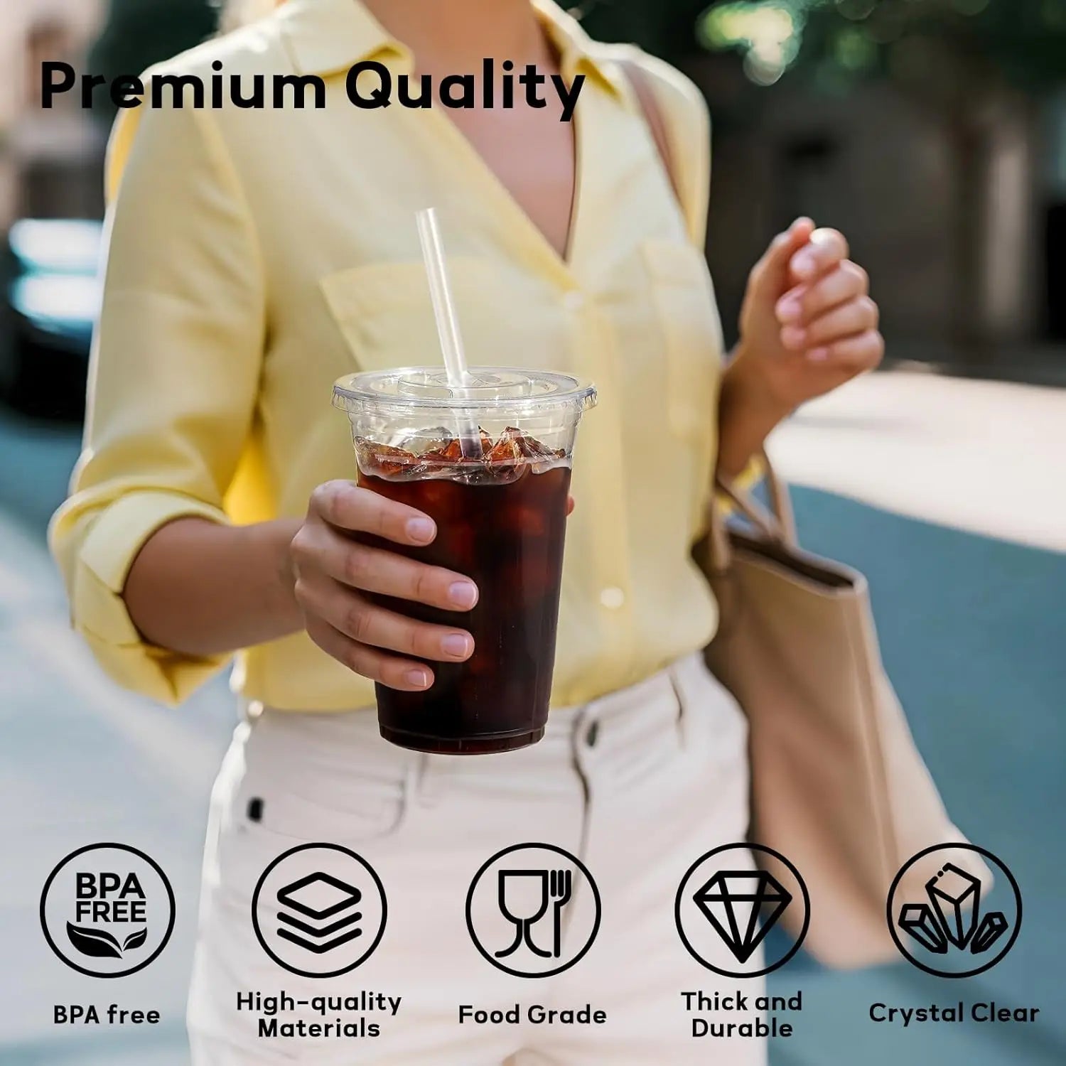 Disposable Clear Plastic Cups w/ Lids & Straws