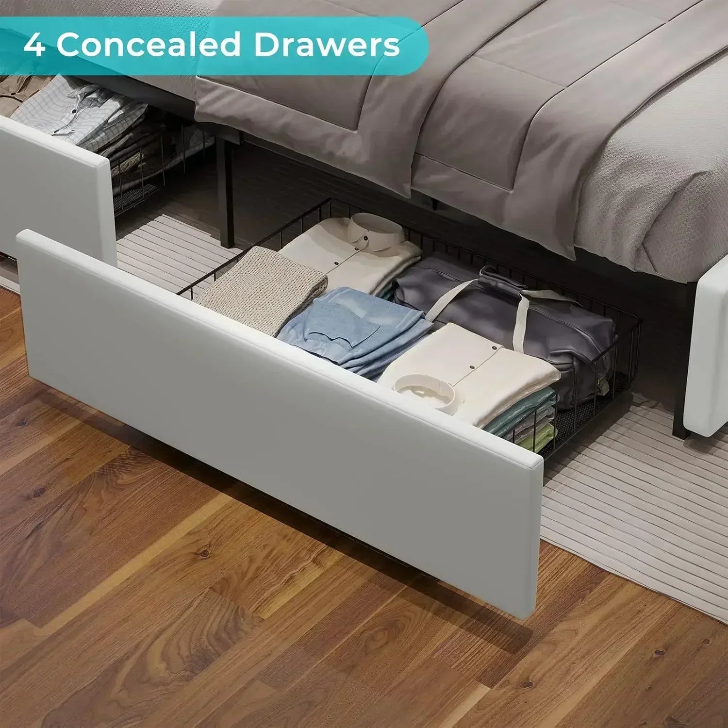 Queen Bed Frame with 4 Storage Drawers