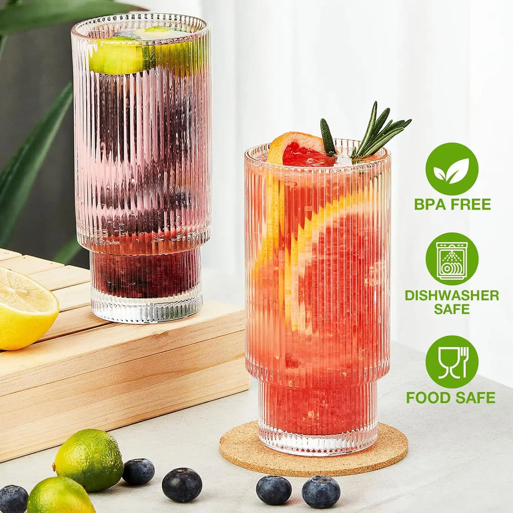 Ribbed  16 oz Highball Drinking Glasses