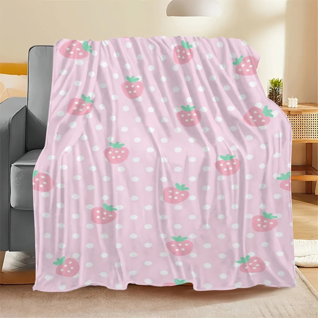 Pink Strawberry Flannel Blanket