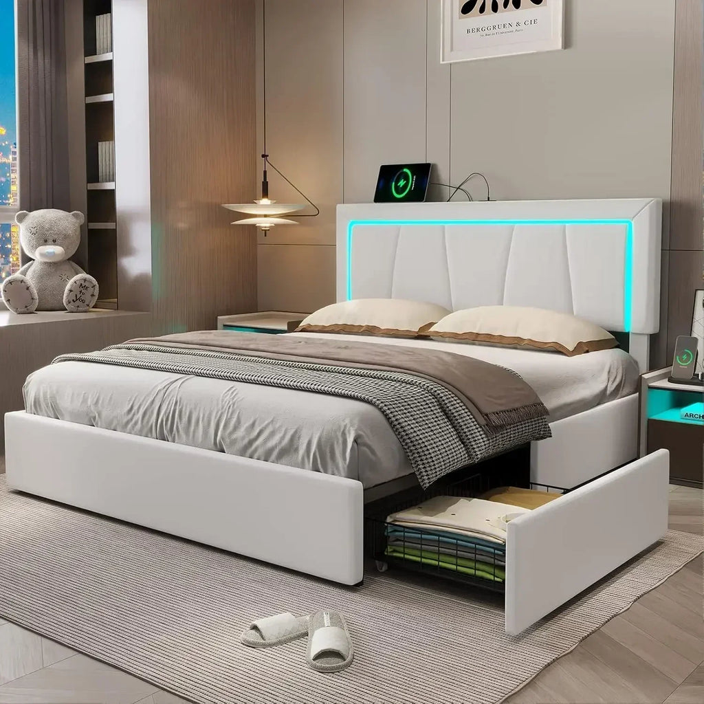 Queen Bed Frame with 4 Storage Drawers