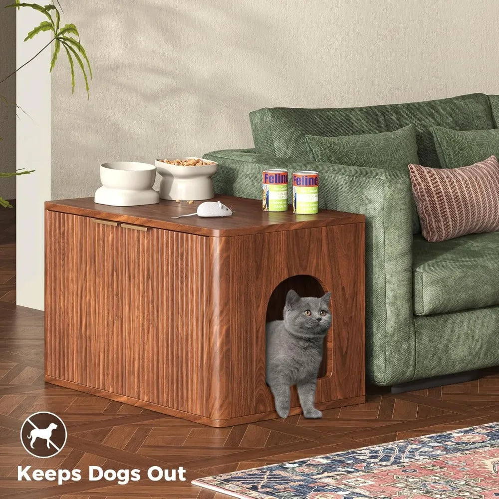 31.5" Walnut Cat Litter Box Enclosure Furniture