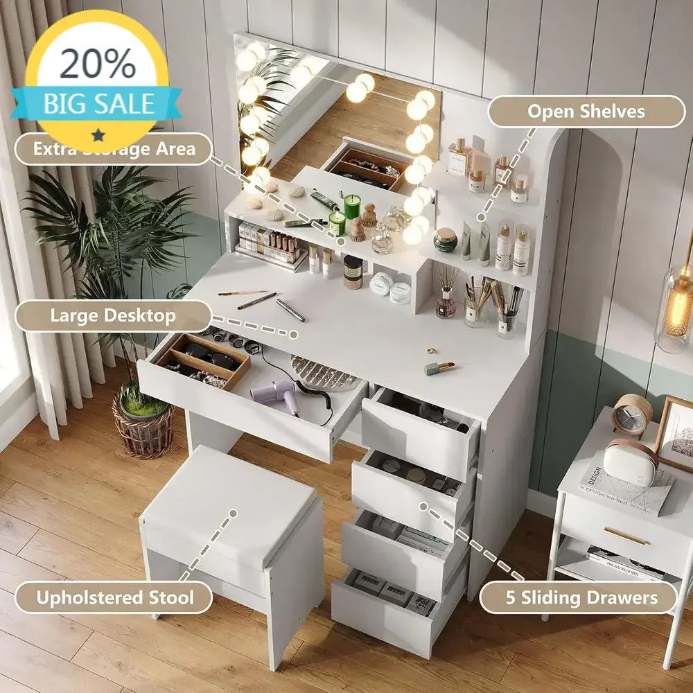 37 Wide Vanity Desk with Illuminated Mirror