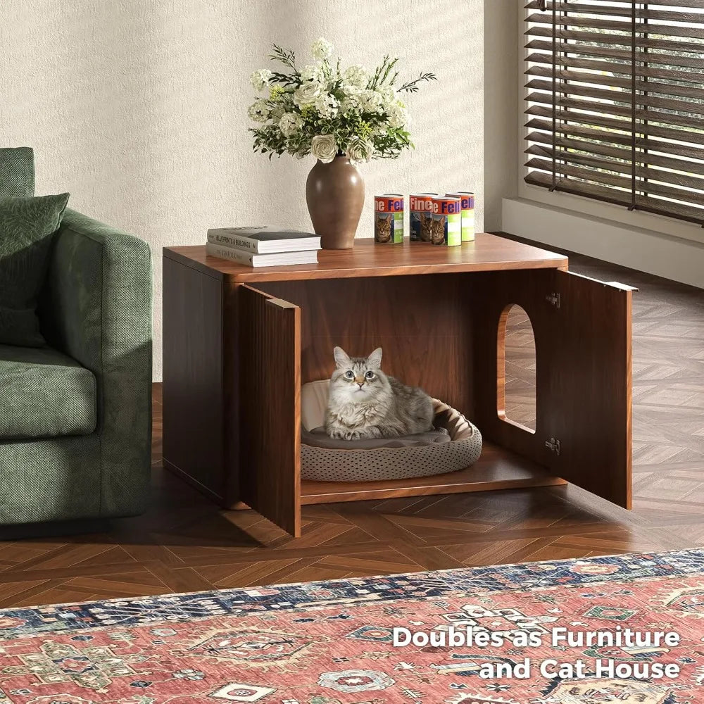 31.5" Walnut Cat Litter Box Enclosure Furniture