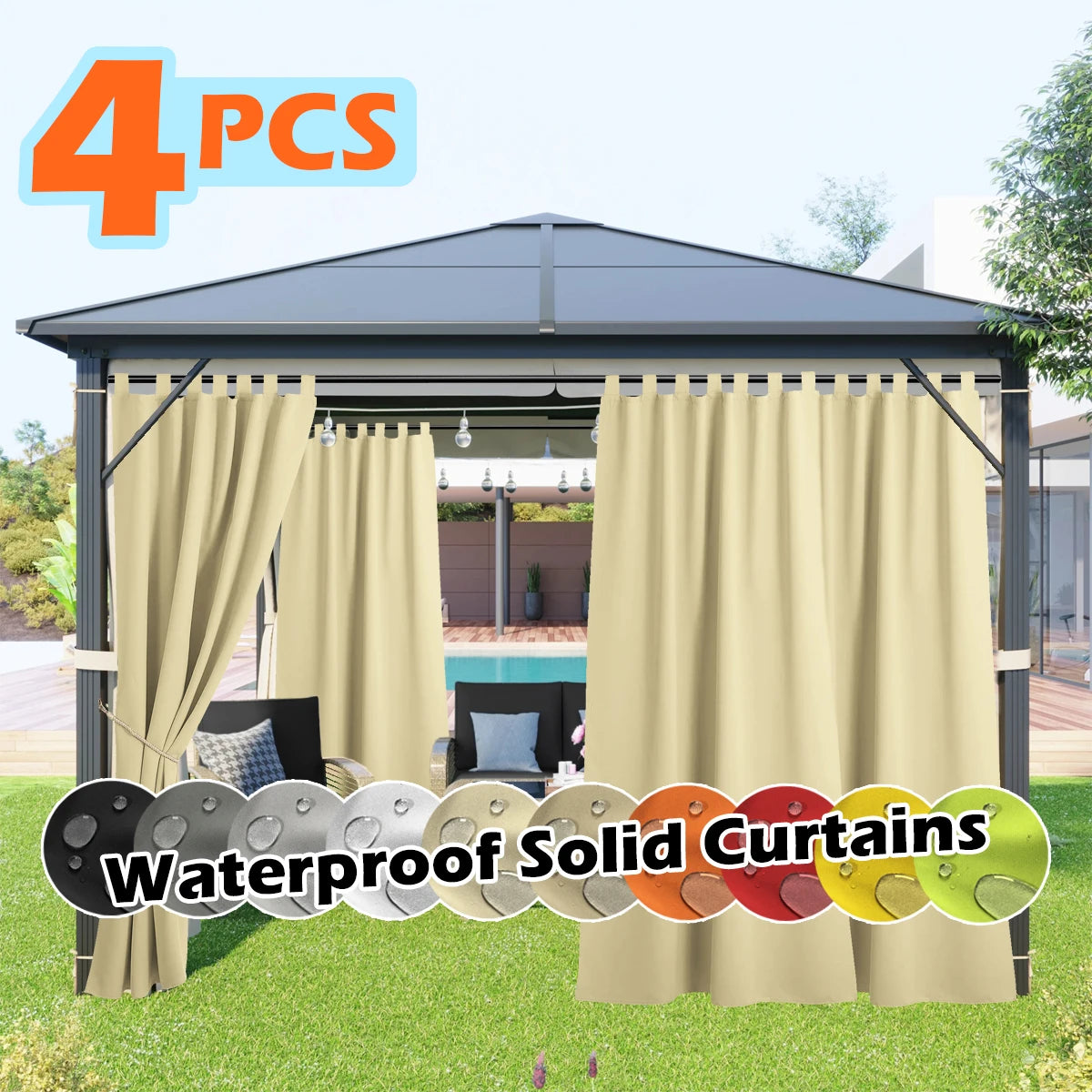 4 Panels Waterproof Outdoor Curtains