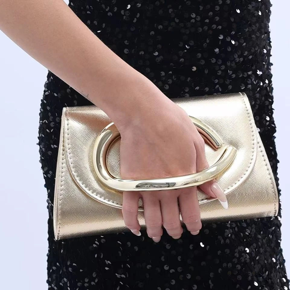 Unique Evening Clutch Bag for Women Wedding Handbag with Golden-Tone Buckle Shiny Formal Clutch Purse for Party Banquet Dinner