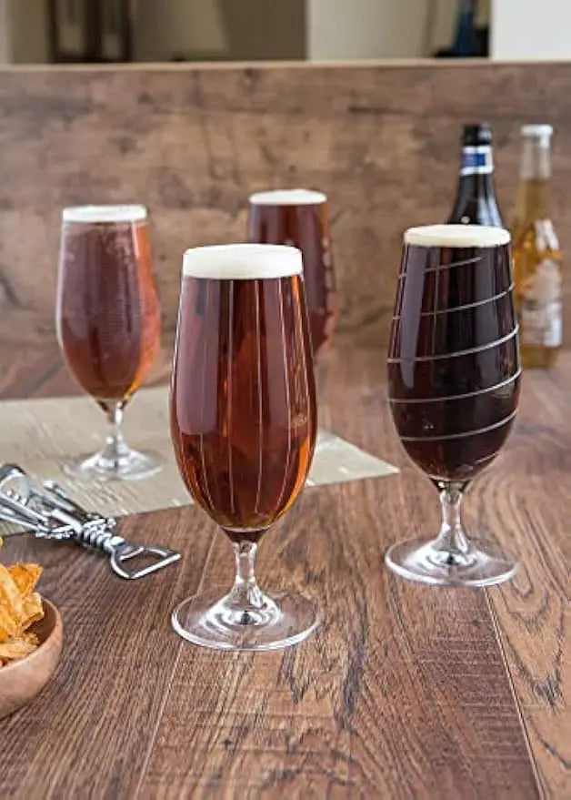 Elegant Etched 4 Beer Glasses Set