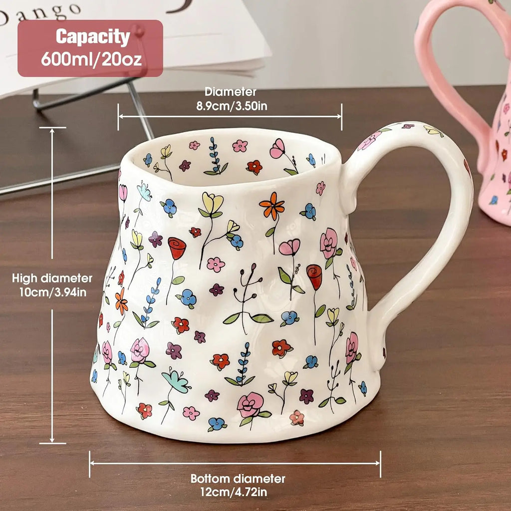 Large Ceramic Cute Flower  Handmade Coffee Mug 20oz