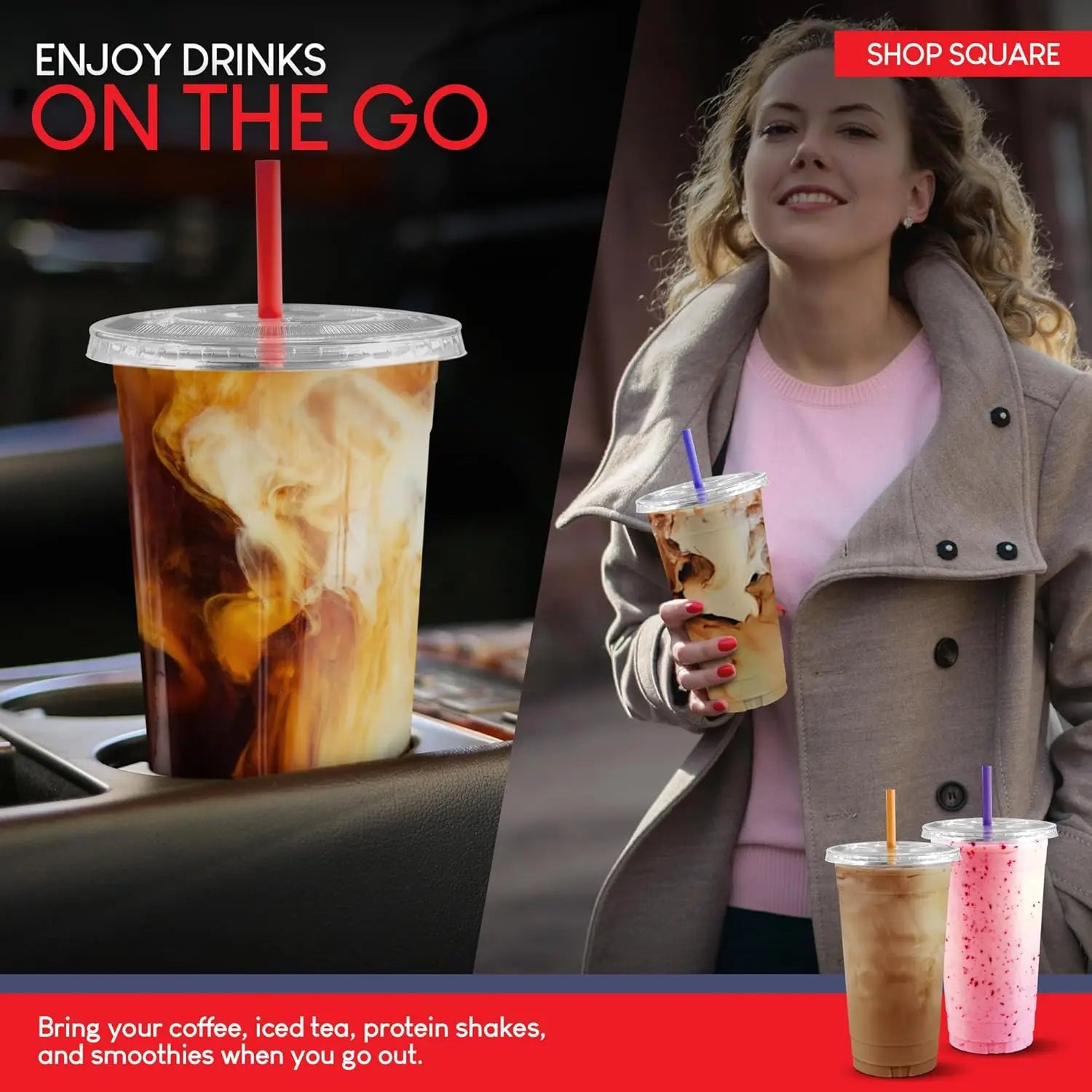 Clear Plastic Cups with Lids Set of 100/ 32 OZ