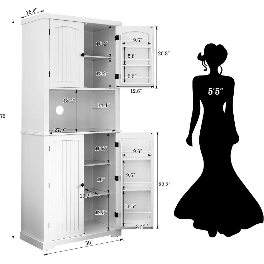 72" Kitchen Pantry Storage Cabinet