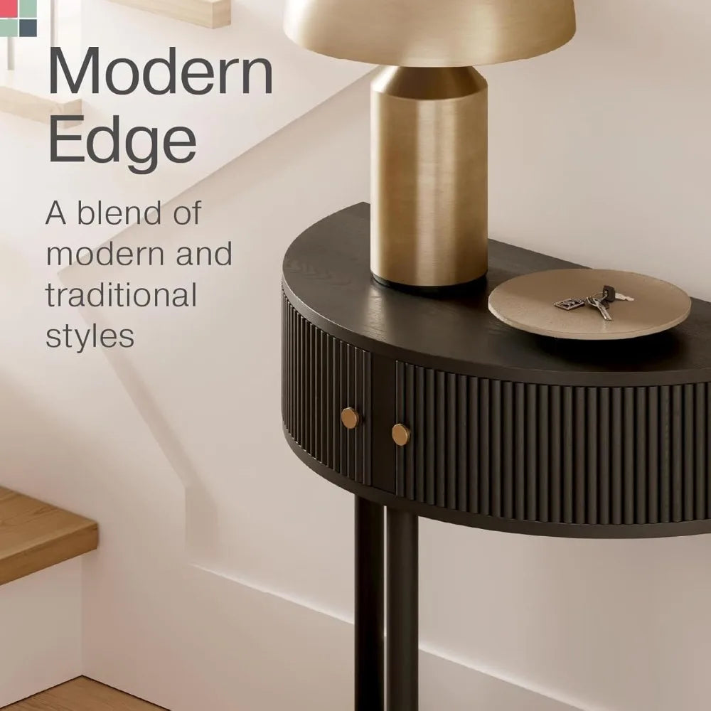 Semicircular Black Oak Veneer Entryway Table