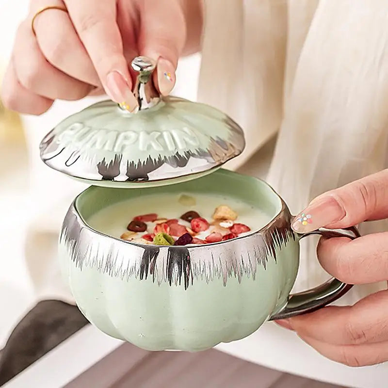 Creative Ceramic Cup With Spoon Soup Mug With Lid
